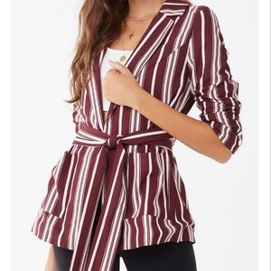 Vertical Striped Open-Front or Tied Blazer; Like New! EUC-Medium, Burgundy/White